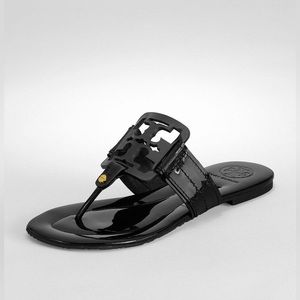Tory Burch Square Miller Sandal in Black Patent